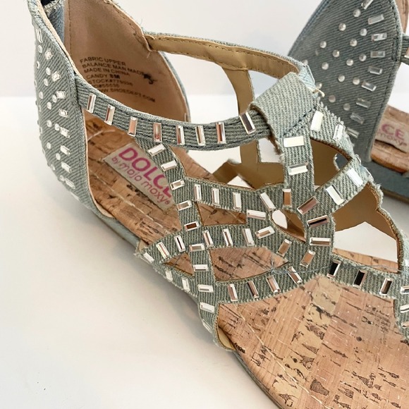 Dolce Mojo Moxy Sandals Denim Rhinestone Embellished Strappy‎ 8M Summer Jewels - Picture 1 of 10